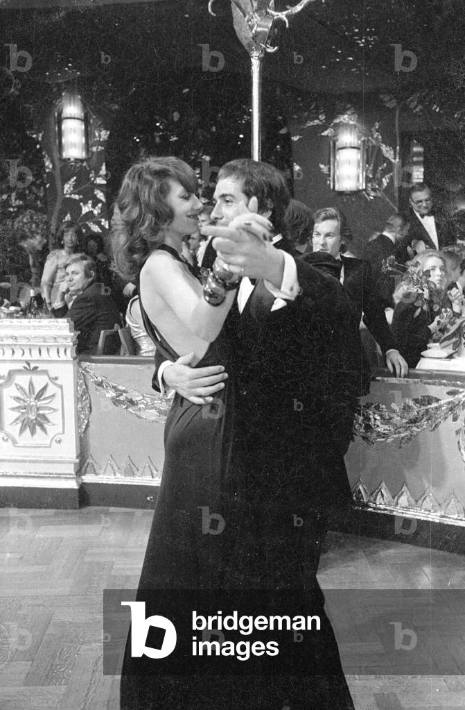 Dancing couple at the Film Ball Munich, 1971 (b/w photo)