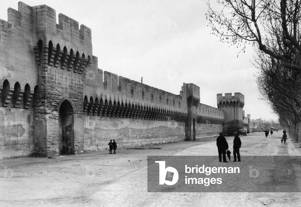 The city walls of Avignon, 1930 (b/w photo)
