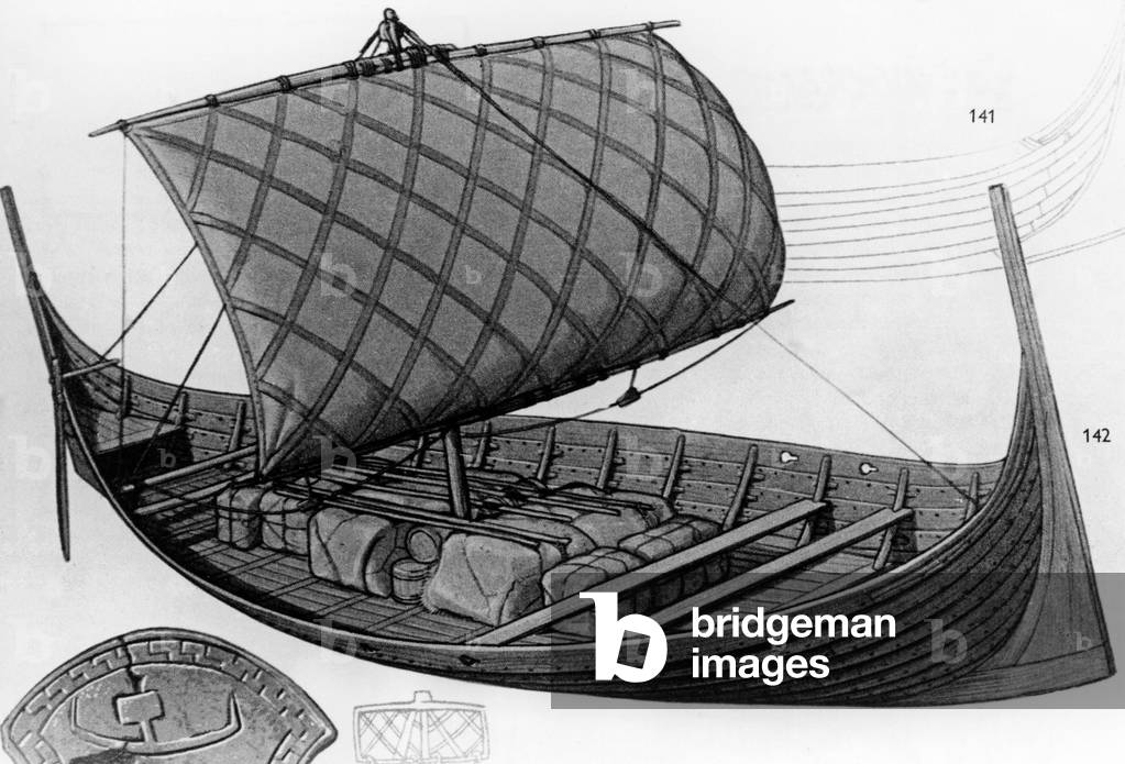 Drawing of a viking ship, 1990s