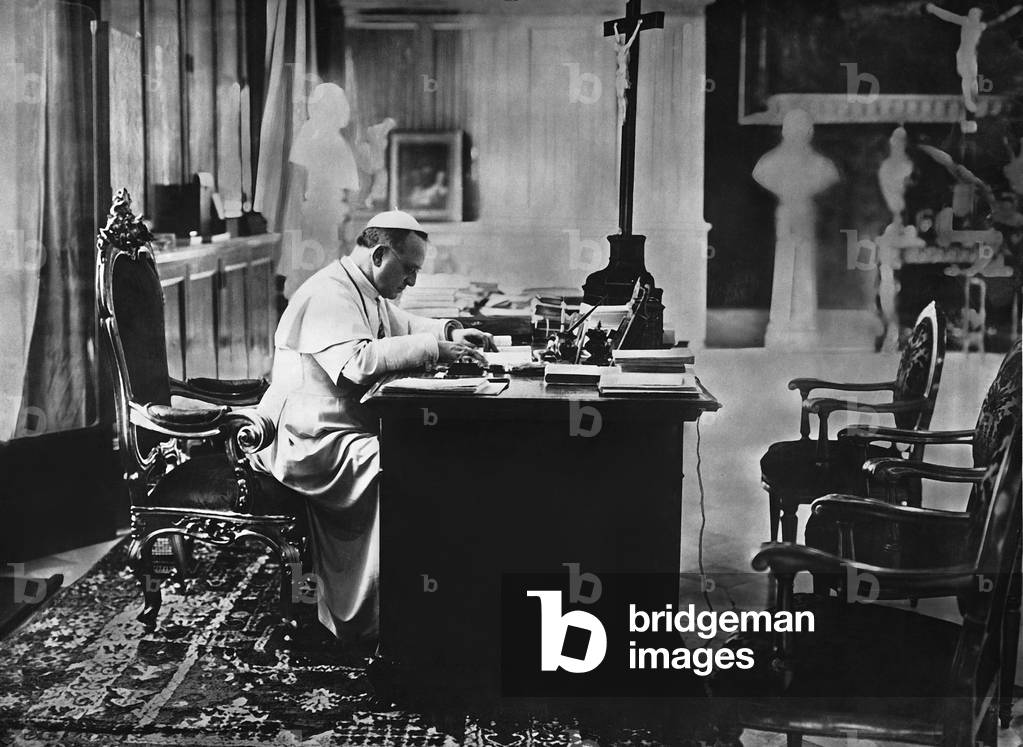 Pope Pius XI. in his study, 1930 (b/w photo)