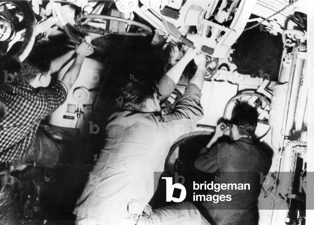 German U-boat in the Second World War II on enemy ride (b/w photo)