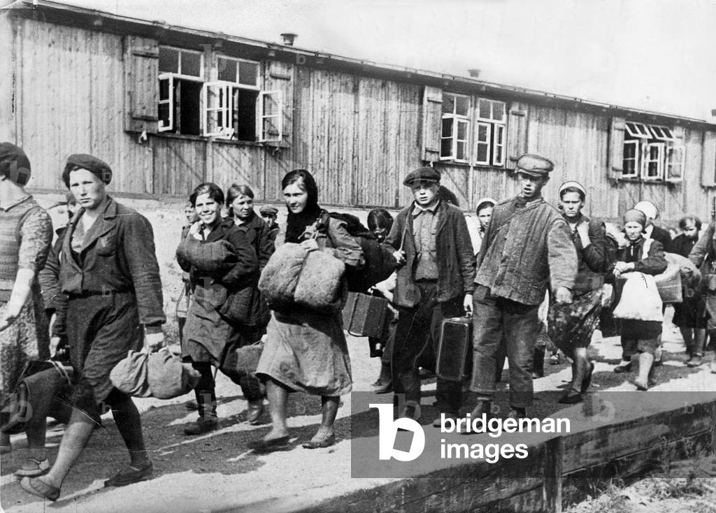 Arrival of Russian forced laborers in Germany, 1942 (b/w photo)