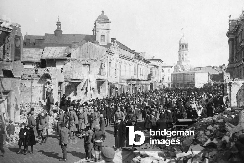 Celebration rally in Ukraine, 1918 (b/w photo)