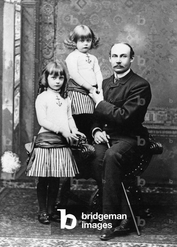 The Grand Duke of Mecklenburg with his daughters, 1905 (b/w photo)