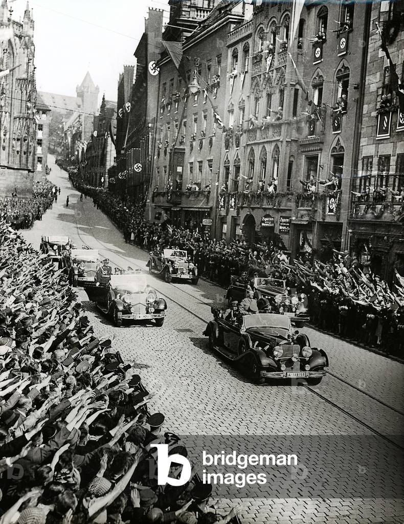 Adolf Hitler on his tour of the Old Town of Nuremberg, 1938 (b/w photo)
