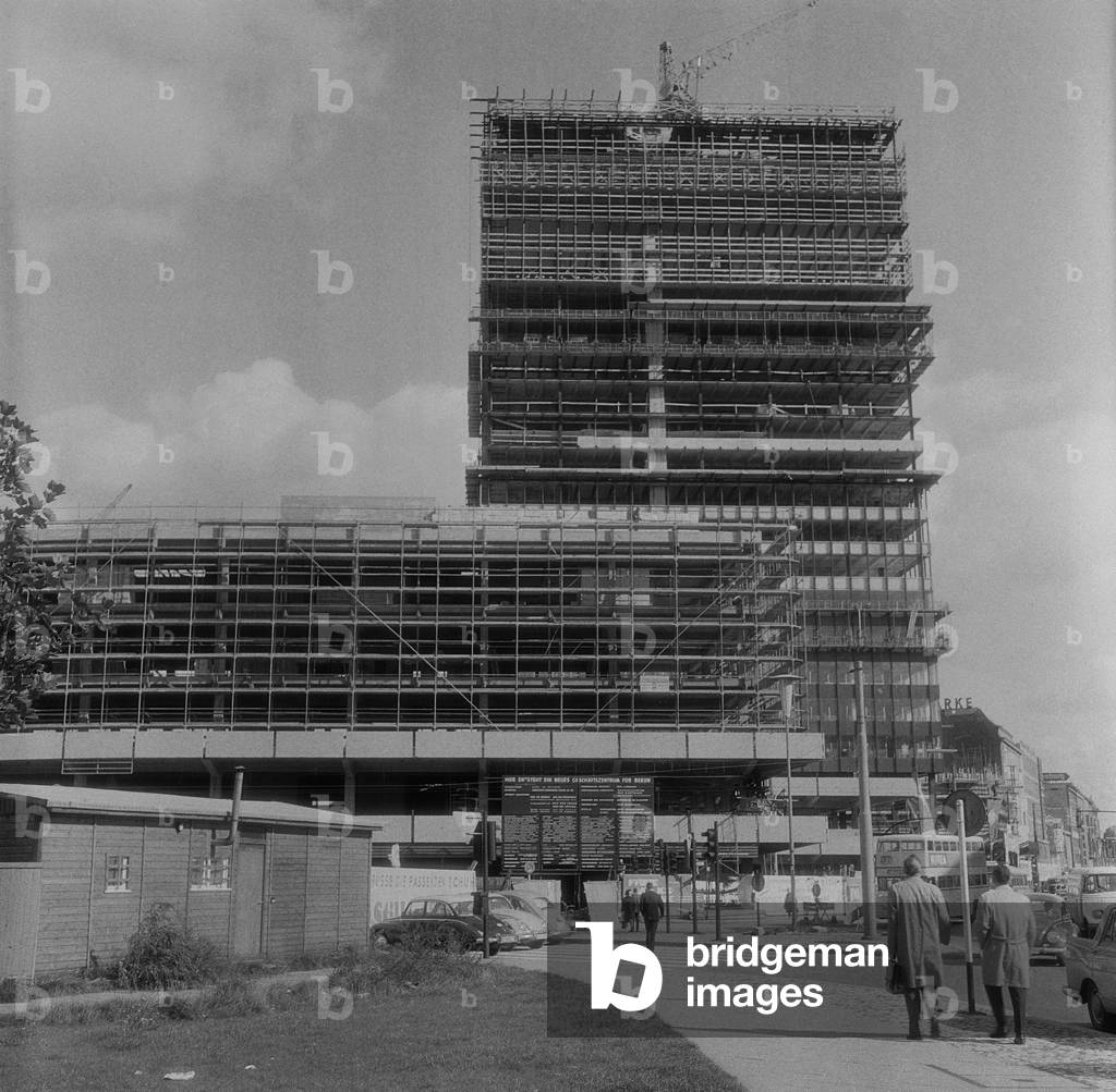Construction site near Kaiser Wilhelm Memorial Curch in Berlin, 1964 (b/w photo)