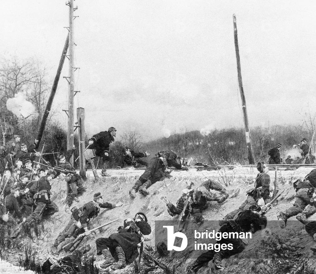 Battle between German and French troops, 1870 (b/w photo)