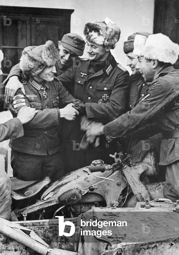 German soldiers during combat in Silesia, 1945 (b/w photo)