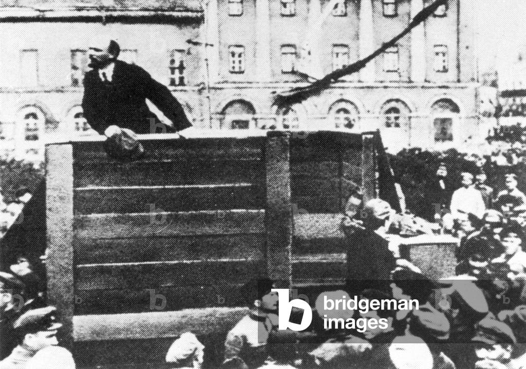 Vladimir Ilyich Lenin during a speech (b/w photo)