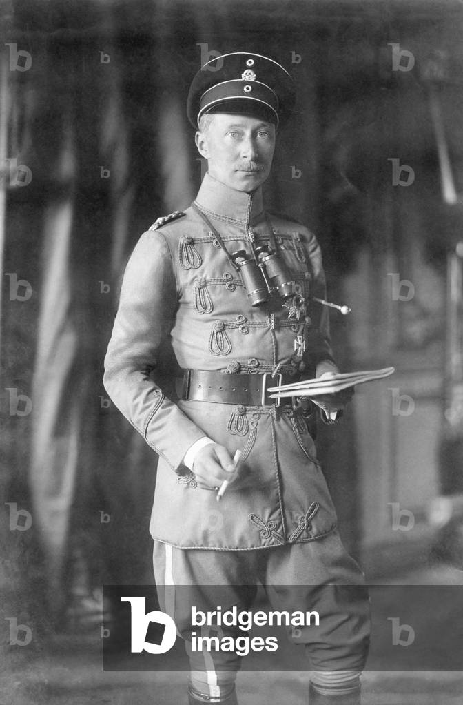 Wilhelm of Prussia in Hussar uniform, 1918 (b/w photo)