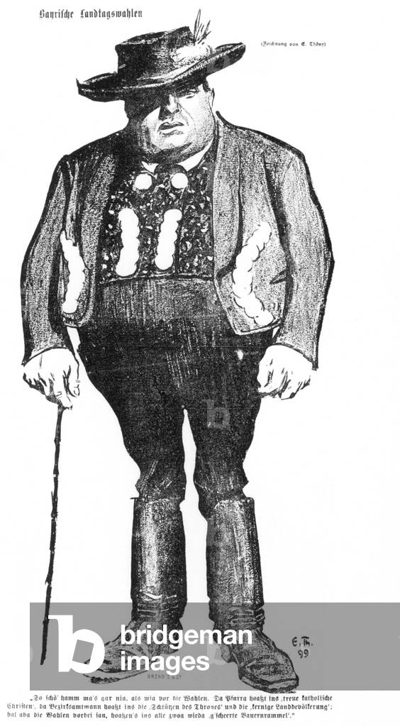 Caricature of a Bavarian man in the Simplicissismus, 1899