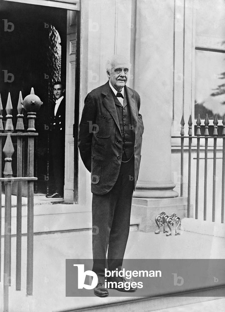 Arthur James Earl of Balfour outside his home in London, 1928 (b/w photo)