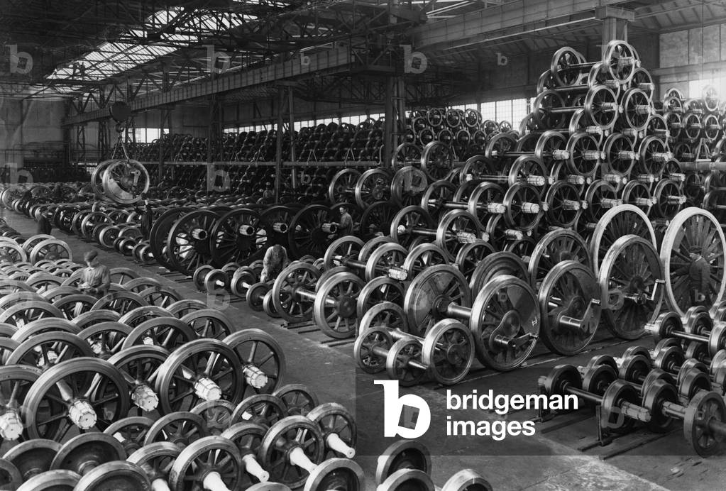 Wheelsets for locomotives, Germany, 1930s (b/w photo)