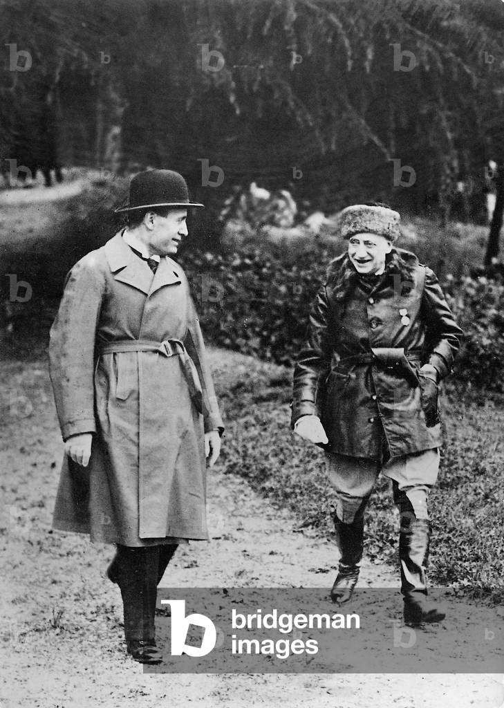 Benito Mussolini and Gabriele d'Annunzio in Gardone, 1935 (b/w photo)