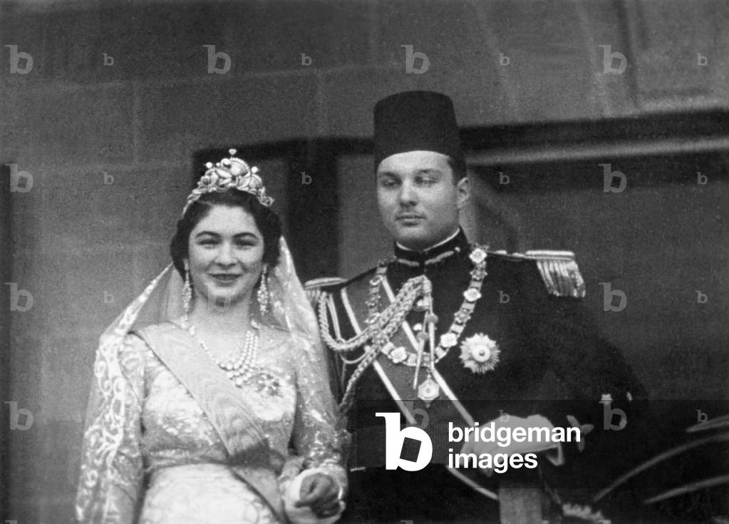 Wedding of Faruk I and Farida of Egypt, 1938 (b/w photo)