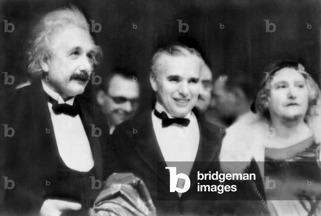 Albert Einstein, Charles Chaplin and Elsa Einstein during the premiere of Chaplin's film 'City Lights’, USA, 1931 (b/w photo)