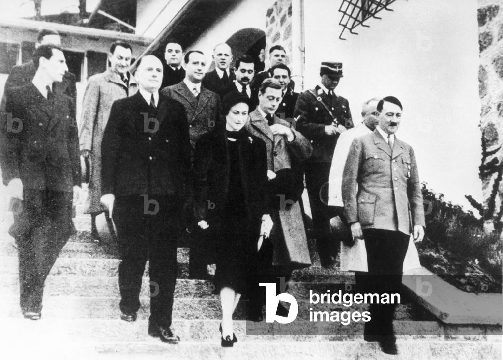 The Duke of Windsor with his wife Wally Samson visiting Adolf Hitler on the Obersalzberg, 1937 (b/w photo)