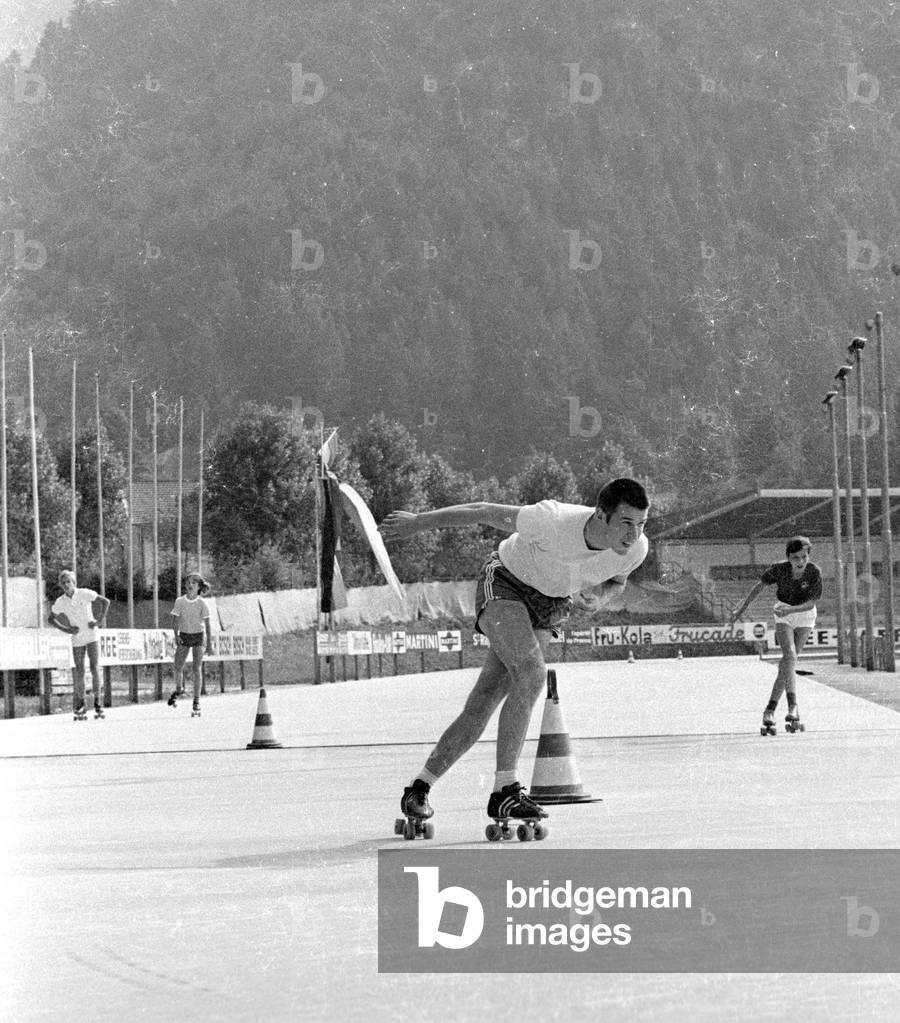 Roller skating rink in Bavaria, 1971 (b/w photo)
