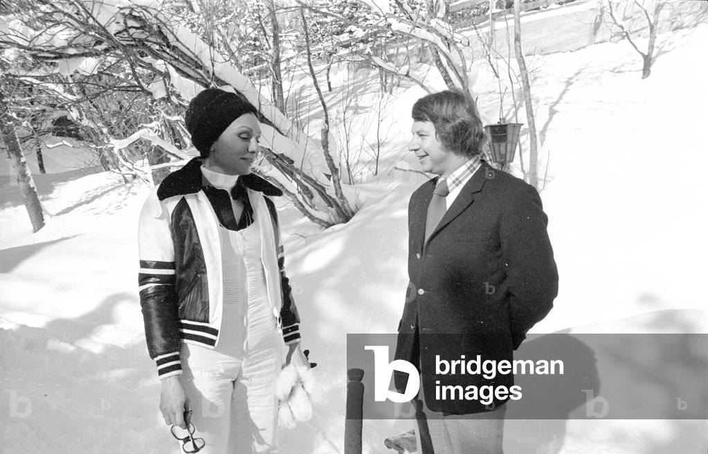 Farah Diba in St. Moritz, 1974 (b/w photo)