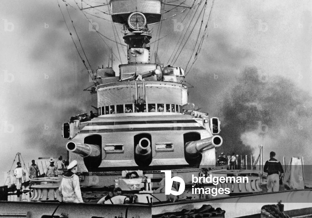The armored ship Deutschland shortly after the bomb attack at Ibiza, 1937