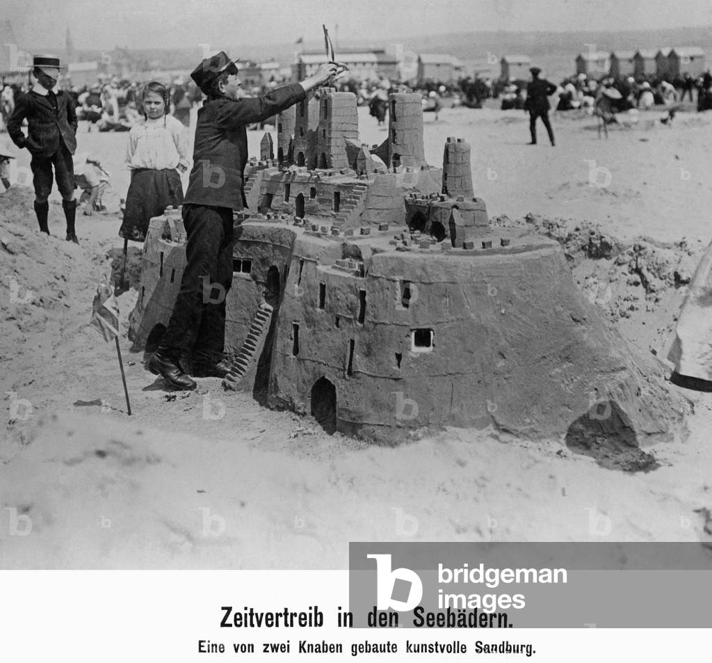 Sand castle on the beach, 1913