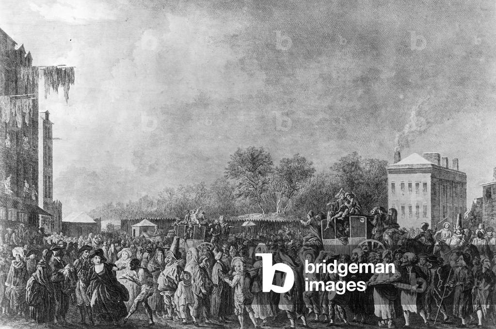 Carnival in a Paris suburb in the 18th century (b/w photo)