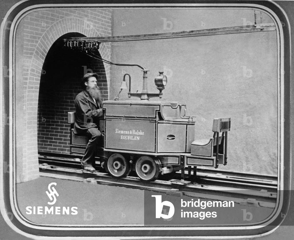 Electric locomotive in Germany, 1882 (b/w photo)