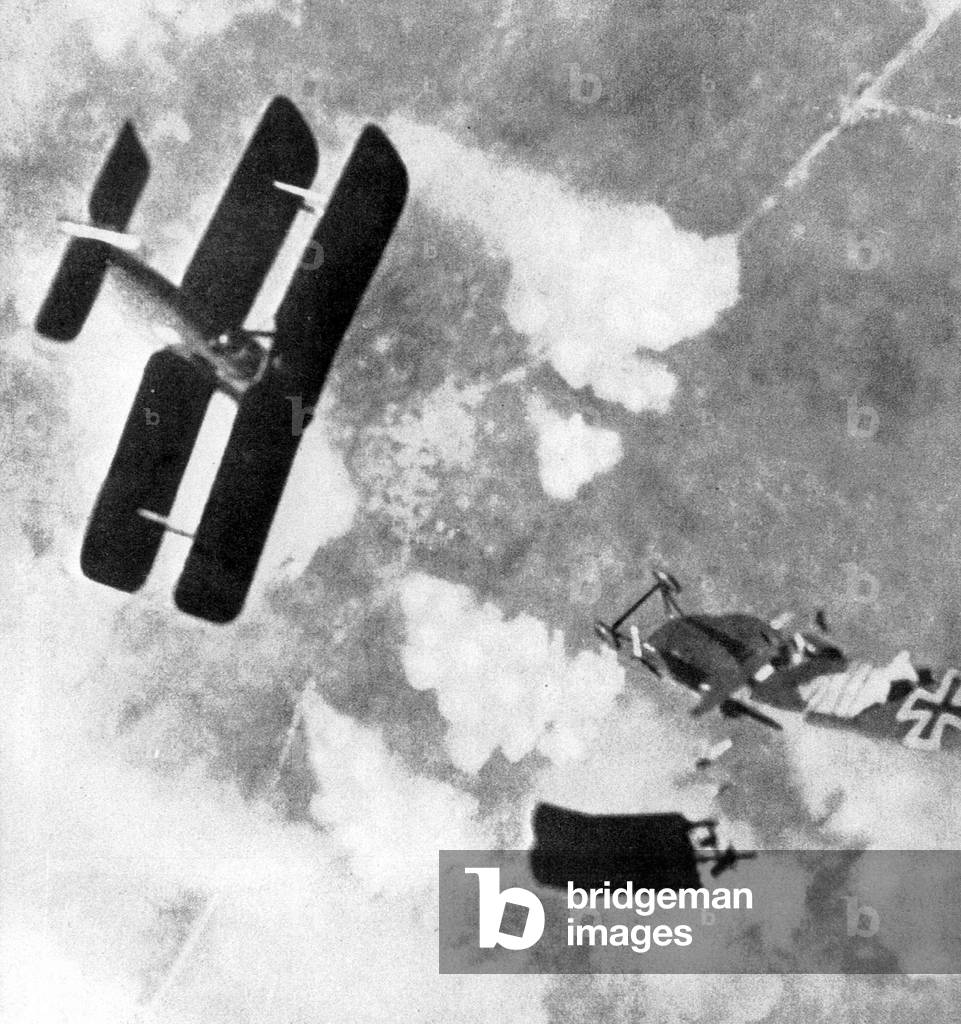 Air battle over the Western front, 1918 (b/w photo)