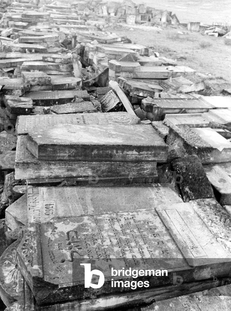 Jewish cemetery which was destroyed during the war (b/w photo)