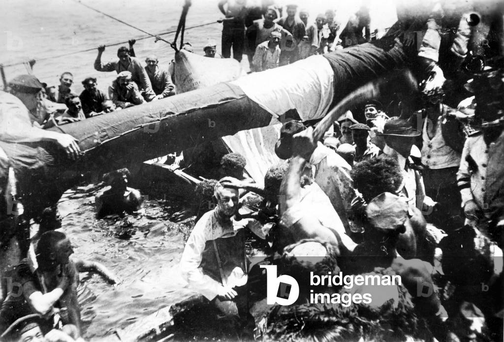 Crossing-the-line ceremony on the SMS Wolf, 1918 (b/w photo)