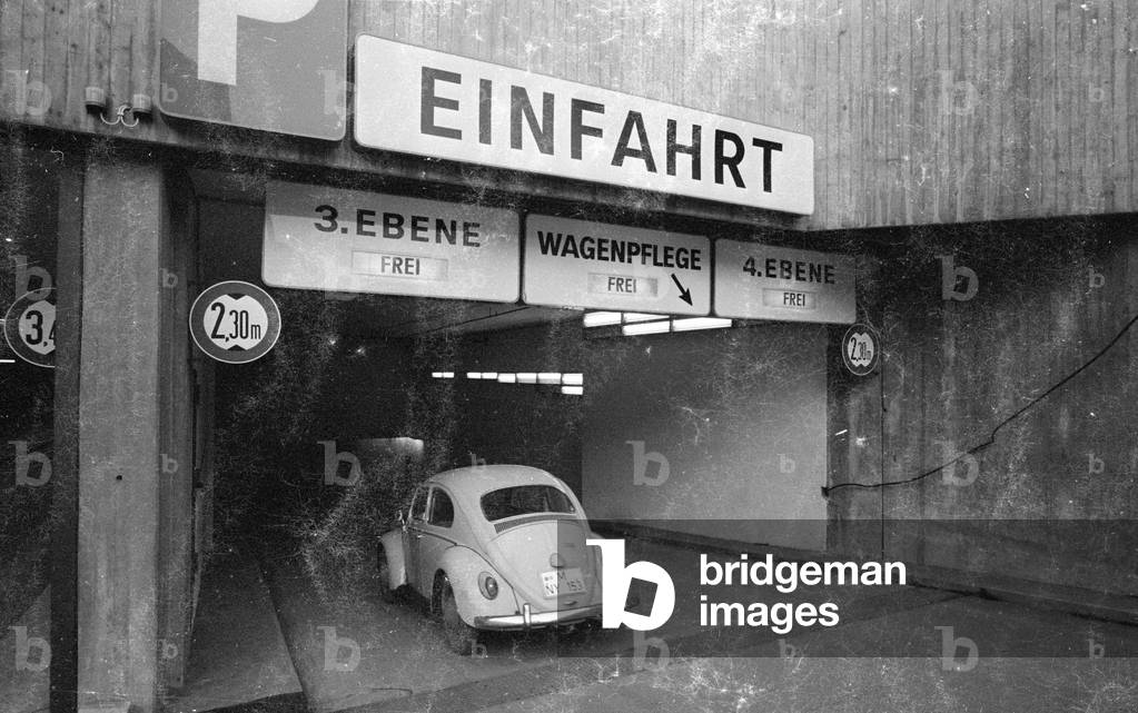 Underground parking garage at Stachus, 1971 (b/w photo)
