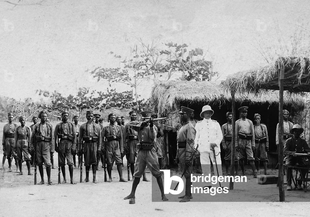 Shooting practices of coloured police in Togo, 1914 (b/w photo)