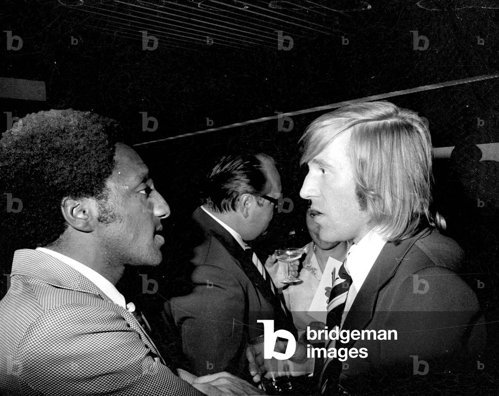 Günter Netzer at the celebration of the World Cup victory in Munich, 1974 (b/w photo)