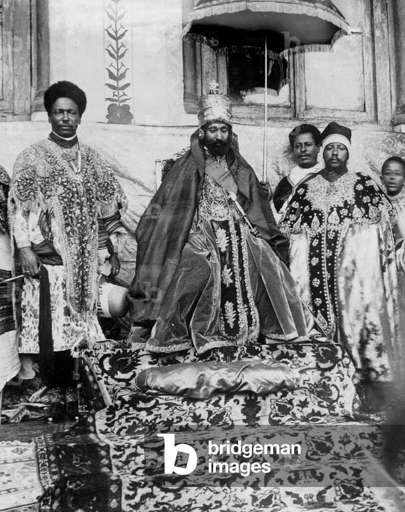 Emperor Haile Selassie in his coronation robes, Addis Ababa, Ethiopia, 1930 (b/w photo)