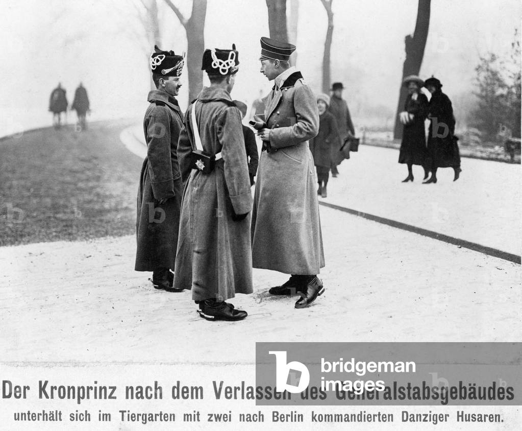 Crown Prince Wilhelm with two hussars from Danzig in the Tiergarten, 1914