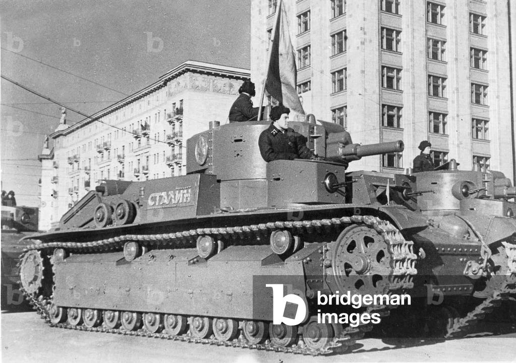 Tank parade on Red Square in Moscow, 1940 (b/w photo)