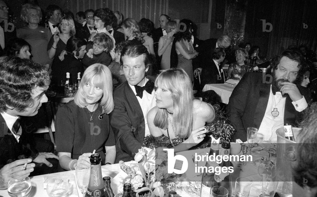 Alain Delon and Bud Spencer at the German Film Ball in Munich, 1974 (b/w photo)