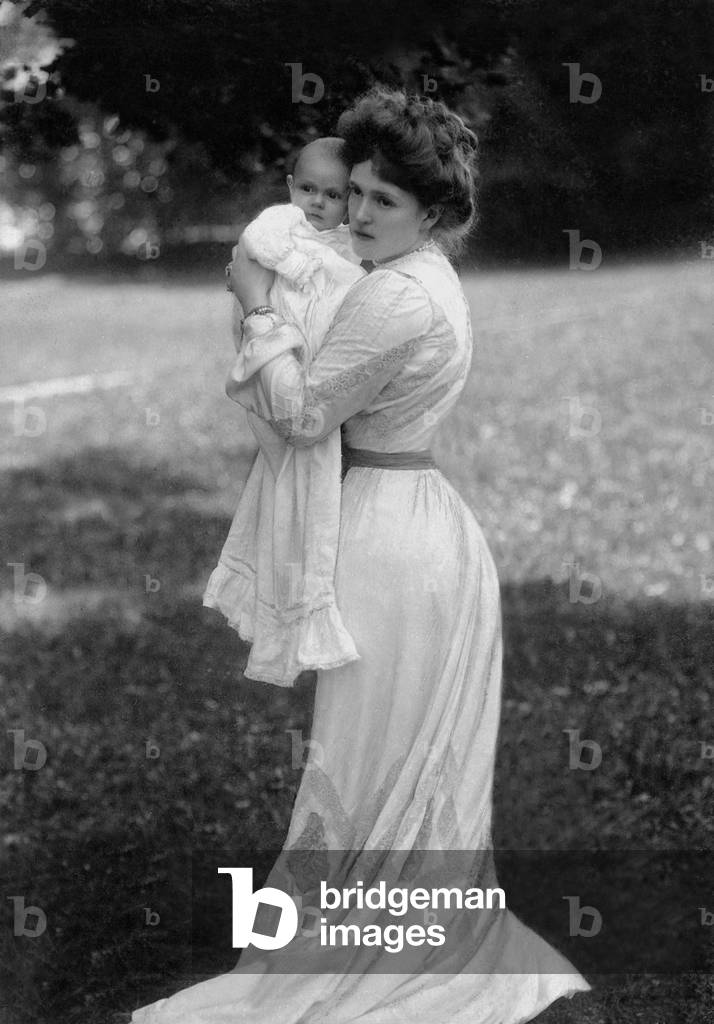 Duchess Marie Gabrielle in Bavaria with Prince Luitpold of Bavaria, 1901 (b/w photo)