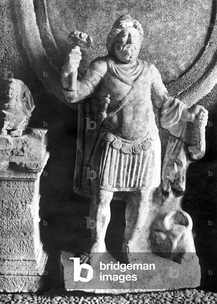 Statue of Jupiter Dolichenus (b/w photo)