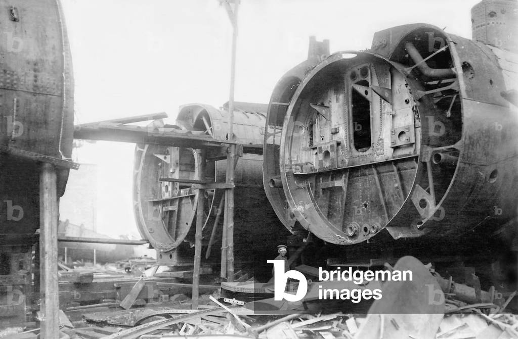 Dismantling of German submarines, 1919 (b/w photo)