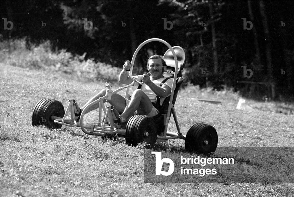 Downhill carts in Ruhpolding, 1974 (b/w photo)