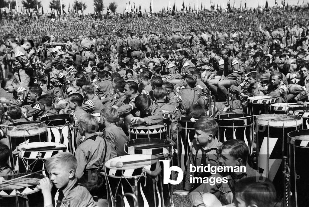 Deployment of the Hitlerjugend during the Nuremberg Rally, 1934 (b/w photo)