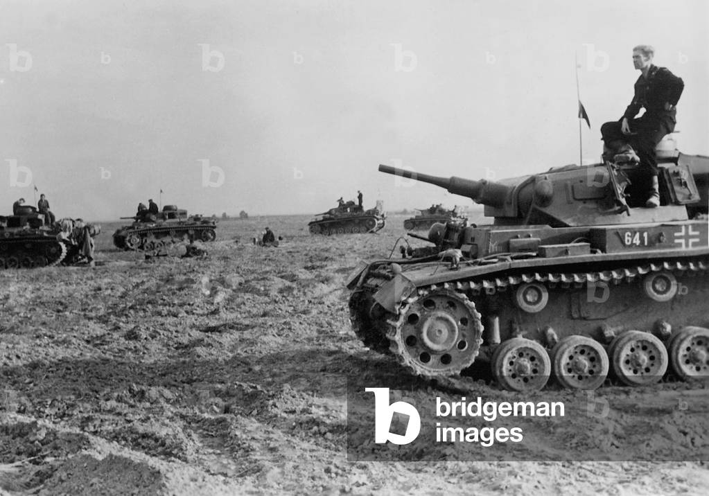 German Panzer III Tank at the Eastern Front, 1941 (b/w photo)