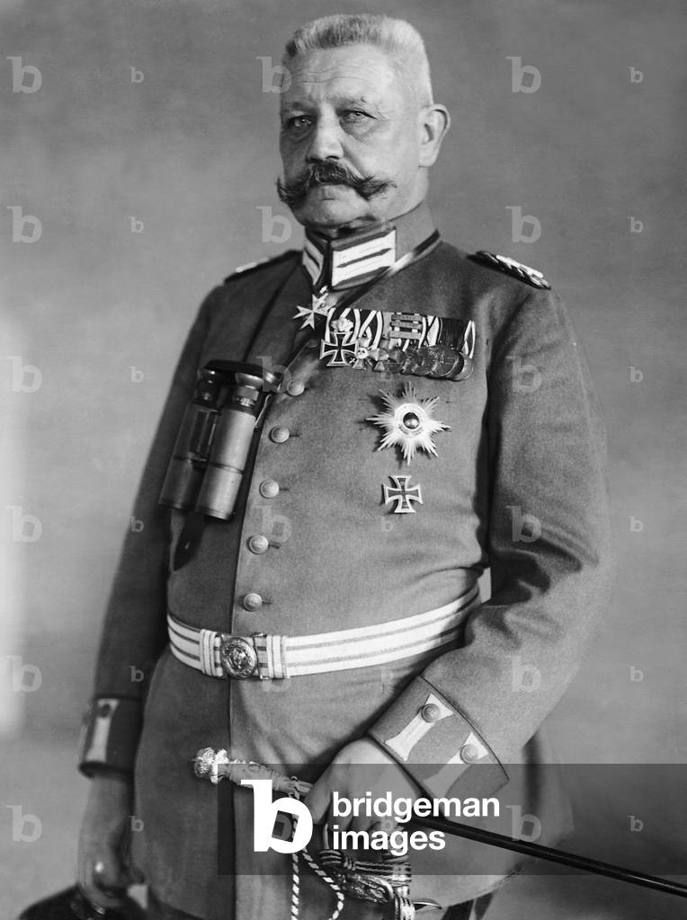 Paul von Hindenburg with medals and field marshal's baton, 1915 (b/w photo)