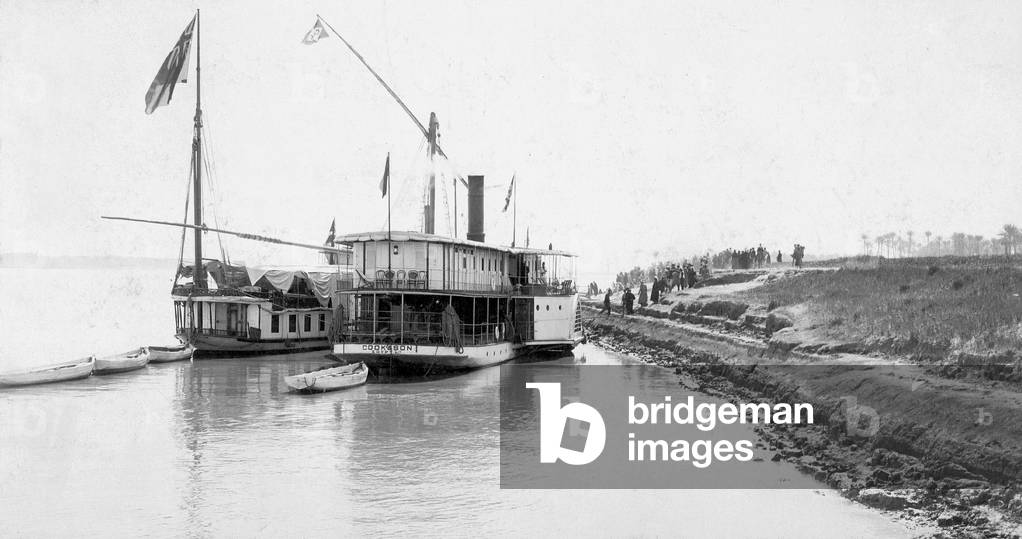 Nile landing stage at Sakkara, 1905 (b/w photo)
