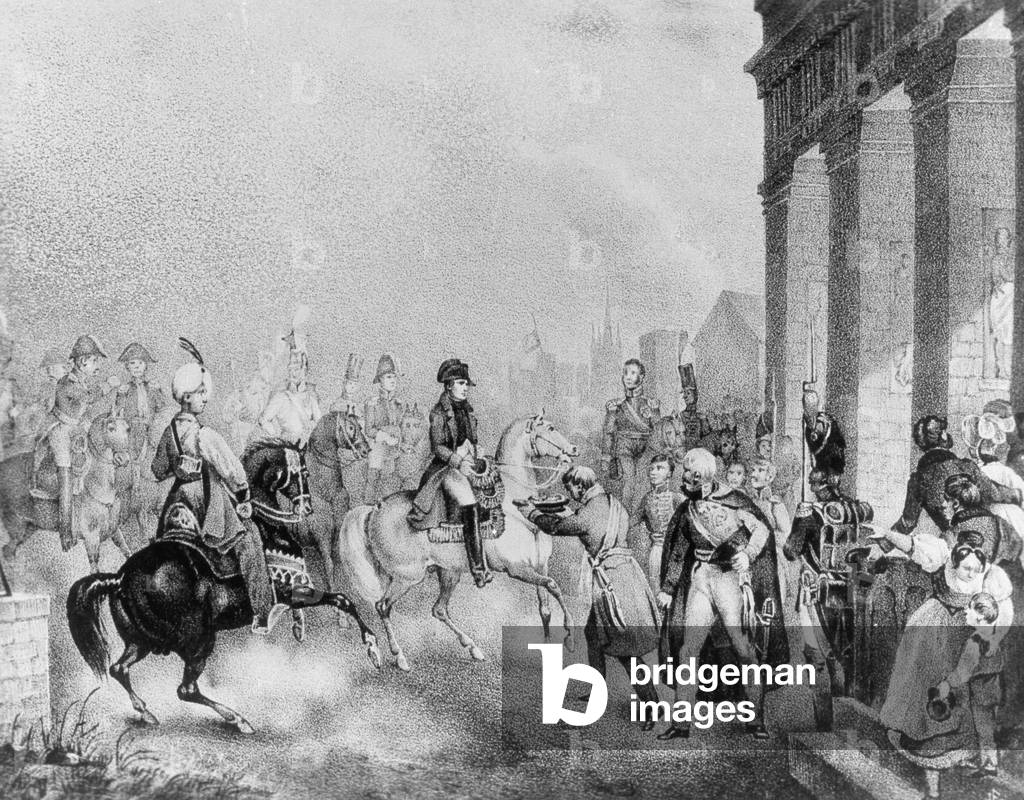 Napoleon enters Berlin, 1806 (b/w photo)