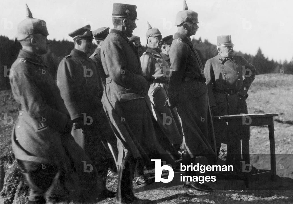 Archduke Friedrich, Erich von Falkenhayn and Hermann von Staab, 1917 (b/w photo)
