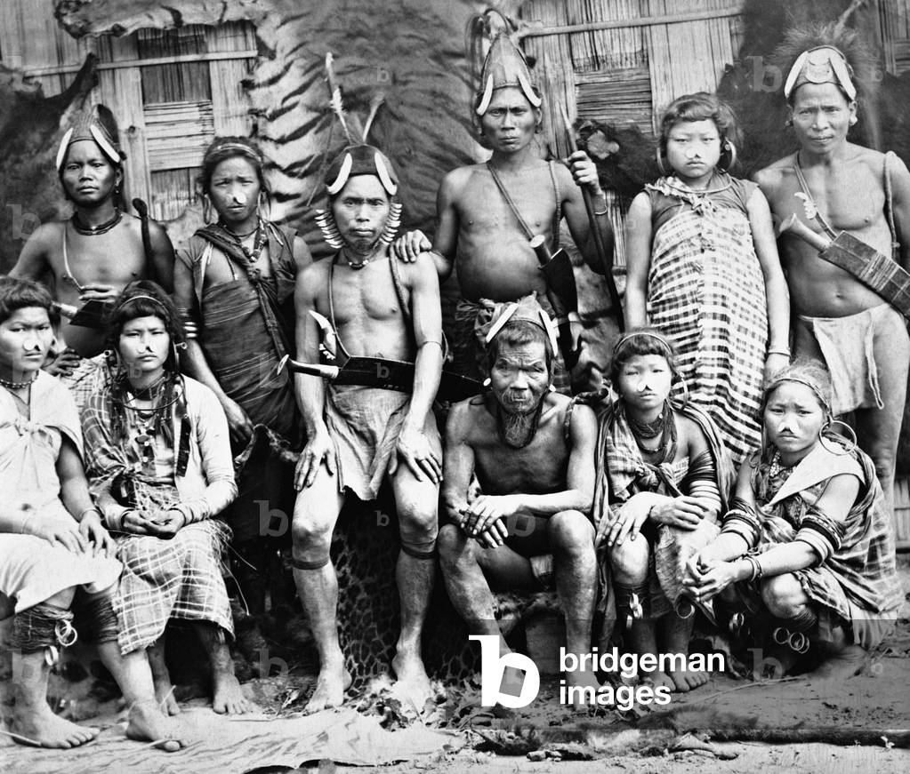 Naga warriors in Assam, 1903 (b/w photo)