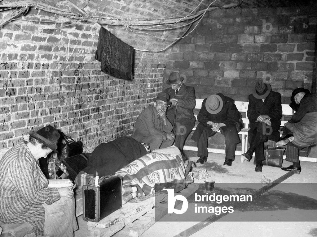 Berliner population in an air raid shelter, 1943 (b/w photo)