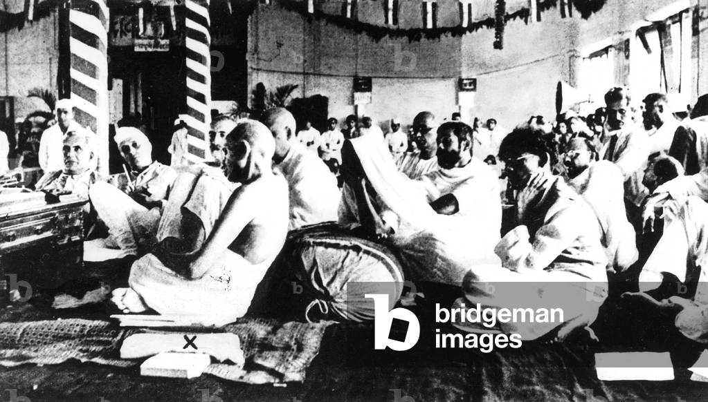 Mahatma Gandhi and Jawaharlal Nehru, April 1942 (b/w photo)